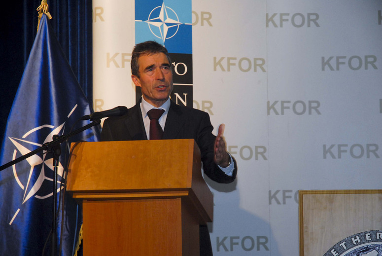 NATO Secretary General Anders Fogh Rasmussen during his press conference in Pristina