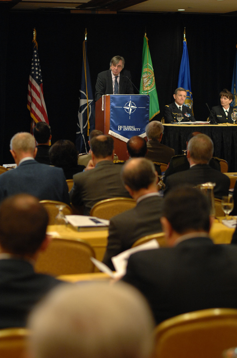 Ambassador Brengelmann, Assistant Secretary for NATO Political Affairs and Security Policy (left) and Supreme Allied Command Transformation General Palmeros (center)