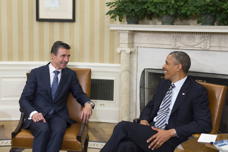 NATO Secretary General Anders Fogh Rasmussen and US President Barack Obama in the White House Oval Office