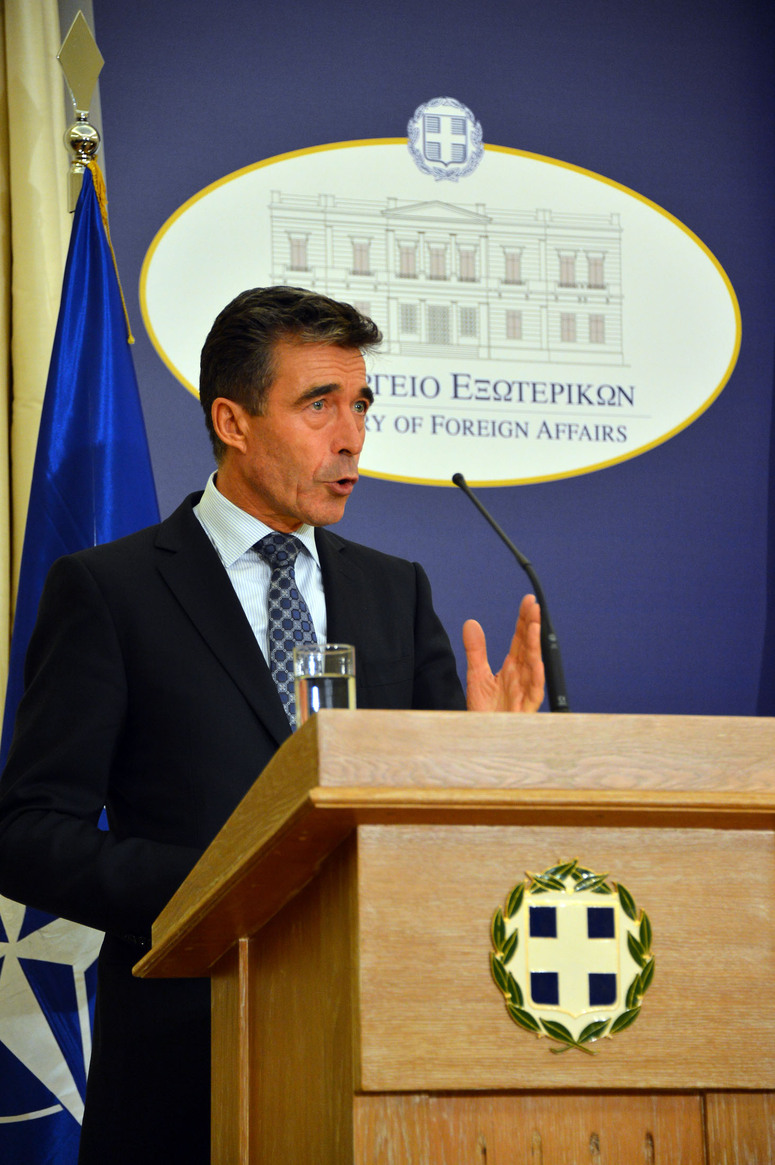 NATO Secretary General Anders Fogh Rasmussen at the joint press point with Evangelos Venizelos, Deputy Prime Minister and Minister of Foreign Affairs of Greece