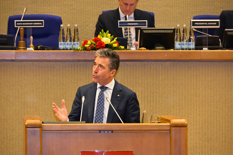 NATO Secretary General Anders Fogh Rasmussen giving the speech ''NATO: Standing Strong'' at the Spring Session of the NATO Parliamentary Assembly