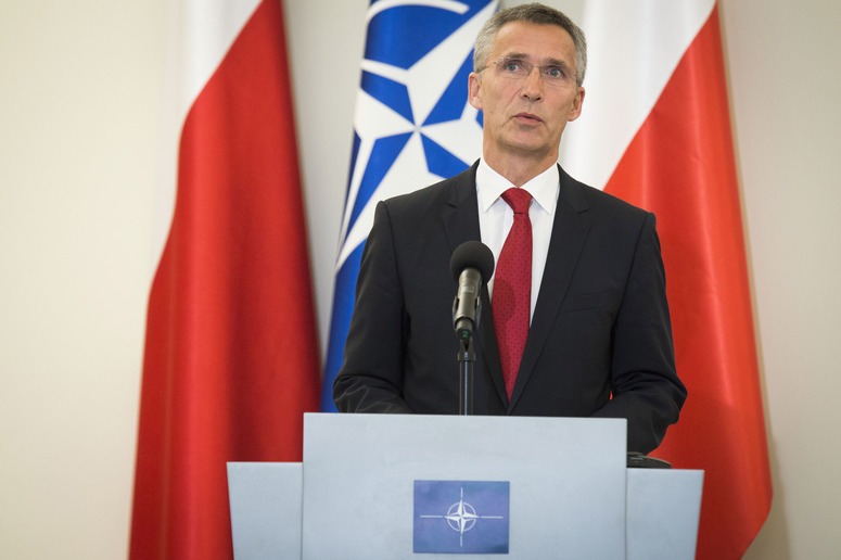 NATO Secretary General Jens Stoltenberg during the joint press point with the President of Poland, Bronislaw Komorowski