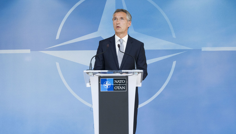 NATO Secretary General Jens Stoltenberg addresses the press after the meeting of the North Atlantic Council following the request of Turkey for Article 4 consultations