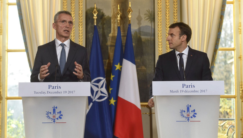 NATO - Opinion: Joint press conference with NATO Secretary General Jens  Stoltenberg and President of the French Republic Emmanuel Macron in Paris,  19-Dec.-2017