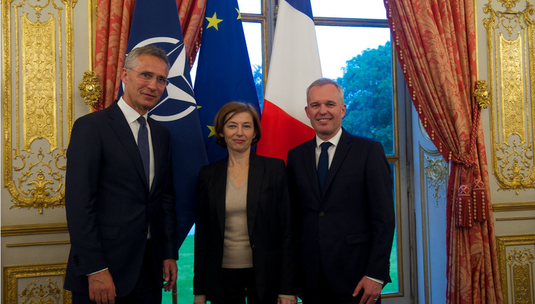 NATO Secretary General Jens Stoltenberg, Florence Parly (Minister of the Armed Forces of France) and Francois de Rugy (President of the Assemblée nationale)