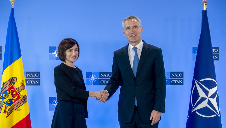NATO Secretary General Jens Stoltenberg and the Prime Minister of the Republic of Moldova, Maia Sandu