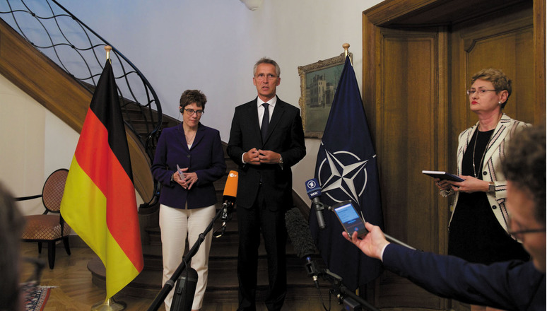NATO Secretary General Jens Stoltenberg and Annegret Kramp-Karrenbauer Minister of Defence of the Federal Republic of Germany 