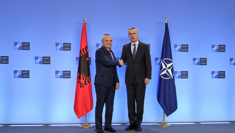 NATO Secretary General Jens Stoltenberg welcomes the President of Albania, Ilir Meta