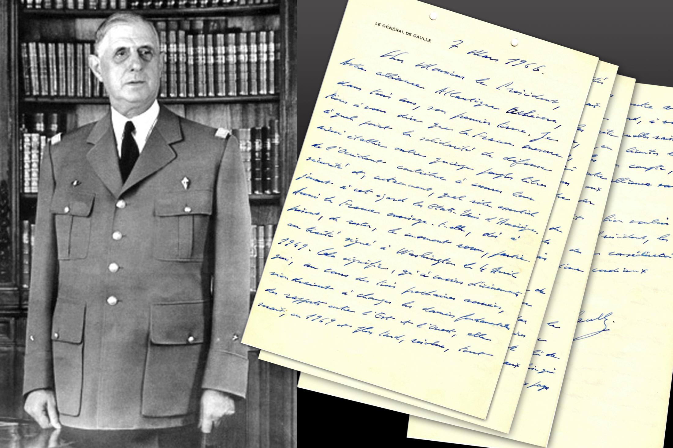 PRESIDENT DE GAULLE'S ORIGINAL HANDWRITTEN LETTER TO US PRESIDENT LYNDON B. JOHNSON
