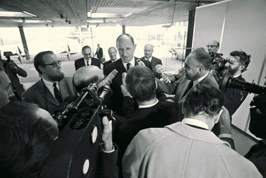Joseph Luns arrives at NATO Headquarters for his first day at work.