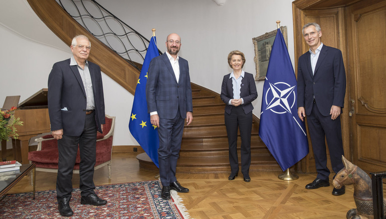 NATO Secretary General Jens Stoltenberg hosted a working dinner for Charles Michel, President of the European Council, Ursula von der Leyen, President of the European Commission and Josep Borrell, High Representative of the European Union for Foreign Affairs and Security Policy, Vice President of the European Commission on Thursday 2 July 2020.