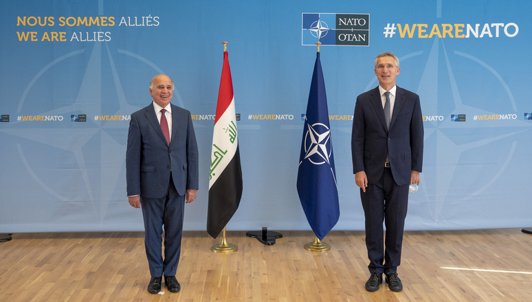 NATO Secretary General Jens Stoltenberg and the Foreign Minister of Iraq, Fuad Mohammad Hussein