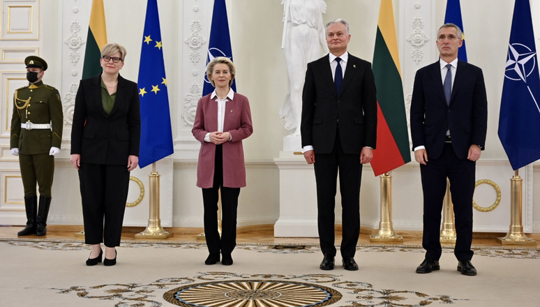 NATO Secretary General Jens Stoltenberg, President of the European Commission Ursula von der Leyen, President of Lithuania Gitanas Nausėda and Prime Minister of Lithuania Ingrida Šimonytė