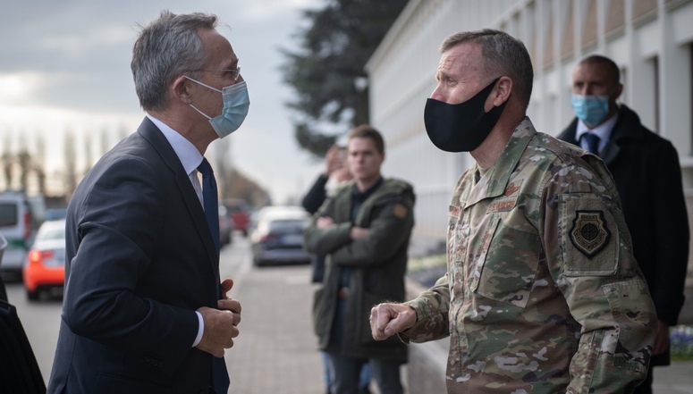 NATO Secretary General Jens Stoltenberg and top commanders discuss NATO's military adaptation at the annual Commanders' Conference in Mons, Belgium