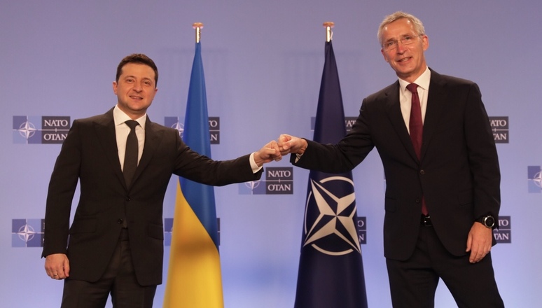 NATO Secretary General Jens Stoltenberg meets with the President of Ukraine Volodymyr Zelenskyy