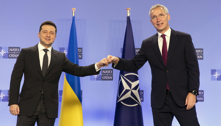 NATO Secretary General Jens Stoltenberg and the  President of Ukraine Volodymyr Zelenskyy