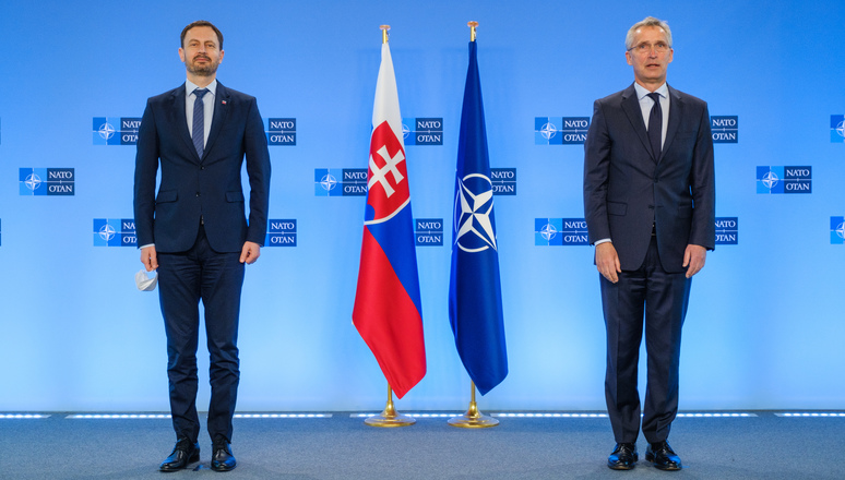 NATO Secretary General Jens Stoltenberg and the Prime Minister of Slovakia, Eduard Heger