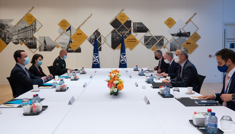 Albin Kurti from Kosovo visits NATO and meets with NATO Secretary General Jens Stoltenberg