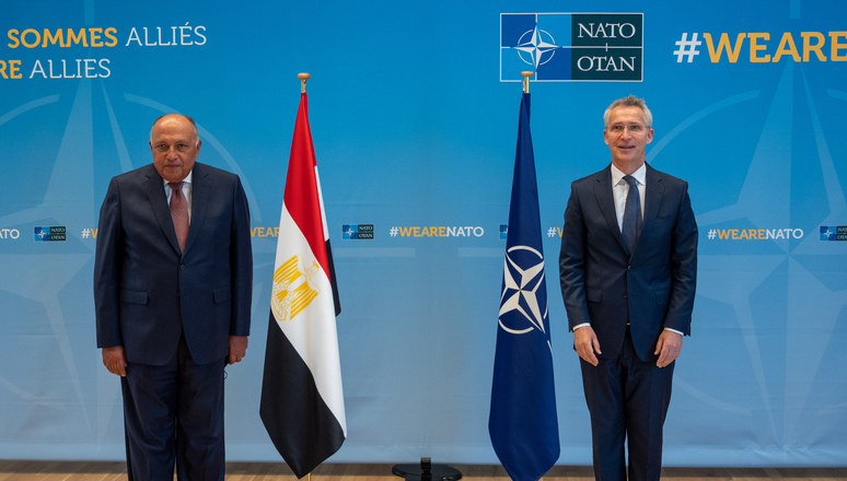 NATO Secretary General Jens Stoltenberg and the Minister for Foreign Affairs of the Arab Republic of Egypt, Sameh Shoukry