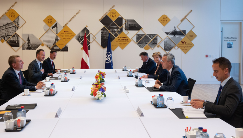 NATO Secretary General Jens Stoltenberg meets with the Minister of Foreign Affairs of Latvia, Edgars Rinkēvičs