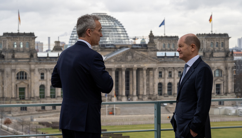 NATO Secretary General Jens Stoltenberg meets with the Chancellor of Germany, Olaf Scholz