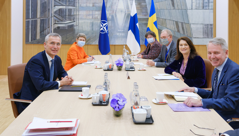 NATO Secretary General Jens Stoltenberg meets with the Minister for Foreign Affairs of Finland, Pekka Haavisto and the Minister for Foreign Affairs of Sweden, Ann Linde