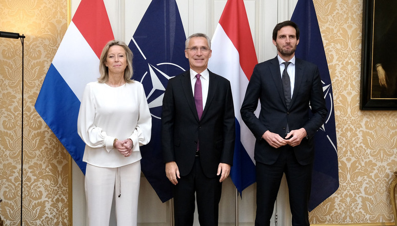 NATO Secretary General Jens Stoltenberg meets with the Minister of Foreign Affairs of the Netherlands, Wopke Hoekstra and the Minister of Defence of the Netherlands, Kajsa Ollongren.
