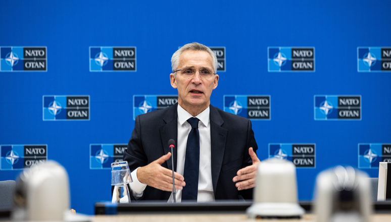 NATO Secretary General Jens Stoltenberg, attends the virtual ministerial Ukraine Defense Contact Group meeting