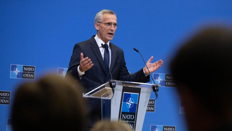 NATO Secretary General Jens Stoltenberg speaks to the press