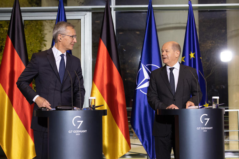 Joint press conference with NATO Secretary General Jens Stoltenberg and the Chancellor of Germany, Olaf Scholz