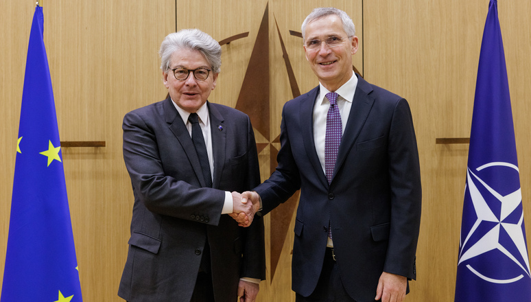 NATO Secretary General Jens Stoltenberg meets with Thierry Breton, the European Commissioner responsible for the Internal Market.