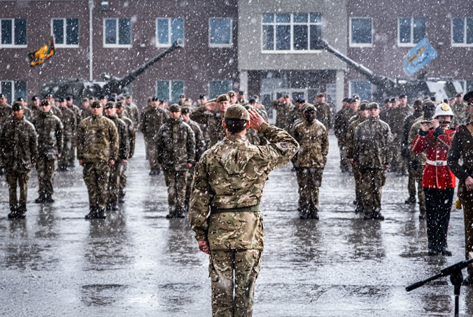 Estonian, French and UK soldiers mark the fifth anniversary of NATO's multinational battlegroup in Estonia. Photo by NATO photographer.