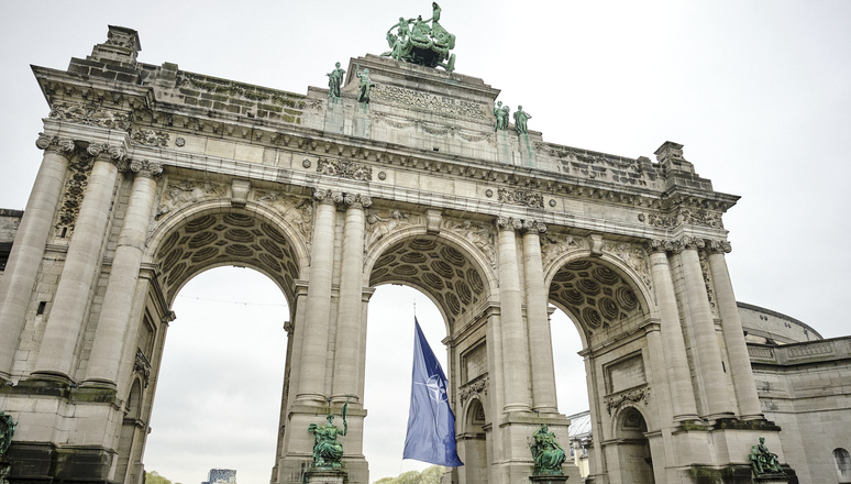 Raising of the NATO Flag at the Arches of the Cinquantenaire in Brussels for the occasion of NATO Day