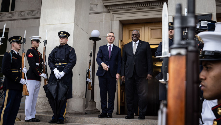 NATO Secretary General Jens Stoltenberg meets with US Secretary of Defense Lloyd Austin