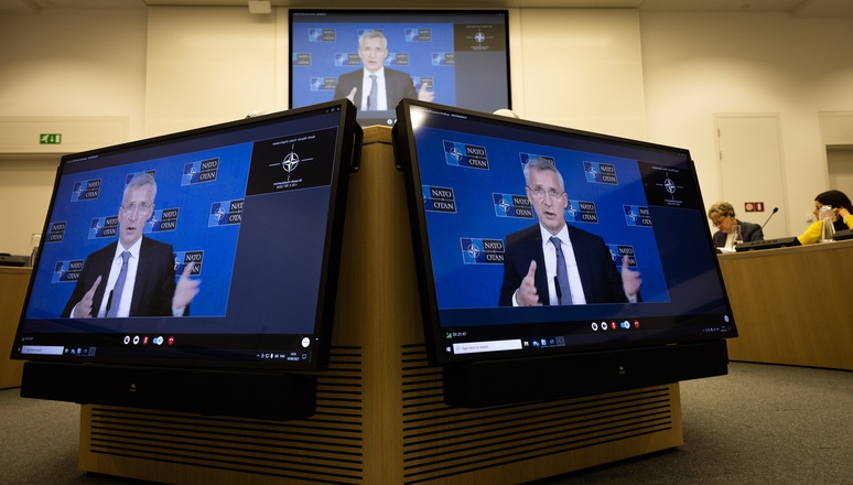 NATO Secretary General Jens Stoltenberg virtually participates at the B9 Summit