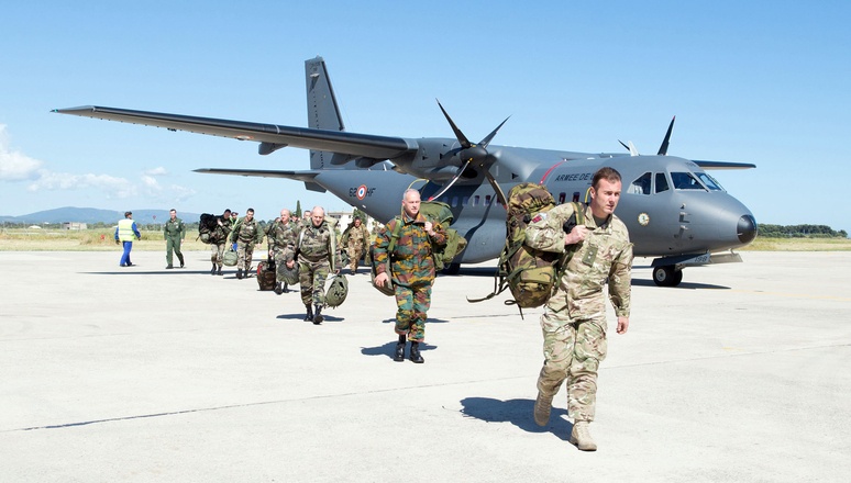 Troops from Rapid Reaction Corps France test their rapid deployment capabilities during exercise Citadel Leopard in Lille, France.