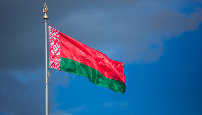 Flag of Belarus in sky