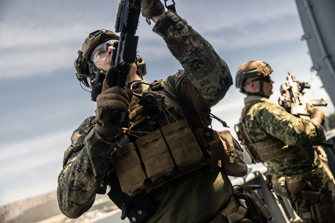 Croatian Special Forces operators scan their  surroundings during an exercise near Split, Croatia.