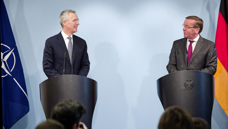 Joint press conference with NATO Secretary General Jens Stoltenberg and the Minister of Defence of Germany, Boris Pistorius, in Berlin.