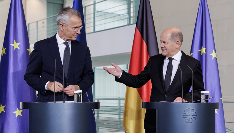 Joint press conference with NATO Secretary General Jens Stoltenberg and the Chancellor of Germany, Olaf Scholz