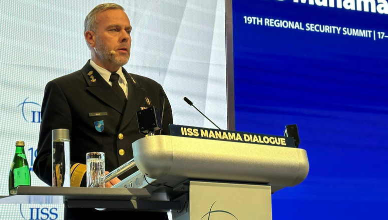 Chair of the NATO Military Committee, Admiral Rob Bauer speaks at the IISS Manama Dialogue in Bahrain