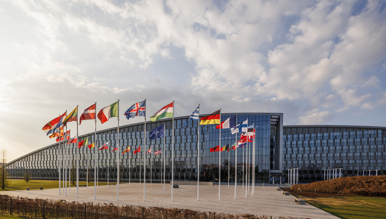 31 NATO Flags at NATO headquarters in Brussels