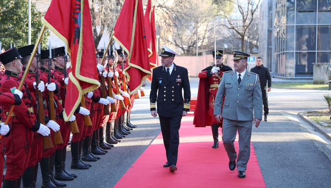 Admiral Rob Bauer, Chair of the NATO Military Committee and Brigadier General Arben Kingji, Albanian Chief of Defence
