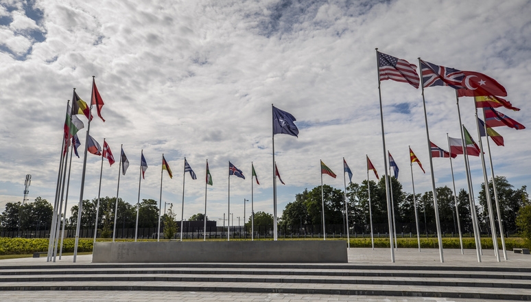 Flags at NATO headquarters in Brussels