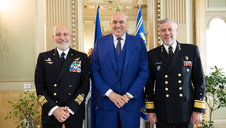 Left to Right: Admiral Giuseppe Cavo Dragone, Chief of Defence of Italy, Mr. Guido Crosetto, Minister of Defence of Italy, Admiral Rob Bauer, Chair of the NATO Military Committee