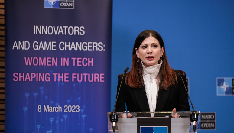 NATO Secretary General's Special Representative for Women, Peace and Security Irene Fellin speaks at NATO conference on women in tech shaping the future