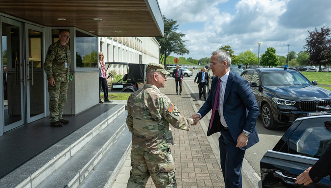 Secretary General Jens Stoltenberg takes part in the first Combined Component Commanders Conference hosted by Supreme Allied Commander Europe, General Christopher G. Cavoli, at Allied Command Operations in Mons, Belgium