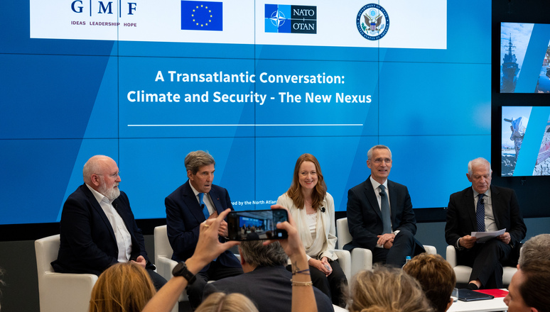 NATO Secretary General Jens Stoltenberg participates in a transatlantic conversation on climate and security, together with Josep Borrell, High Representative of the European Union for Foreign Affairs and Security Policy / Vice-President of the European Commission, John Kerry, US Special Presidential Envoy for Climate, and Frans Timmermans, First Vice-President of the European Commission.