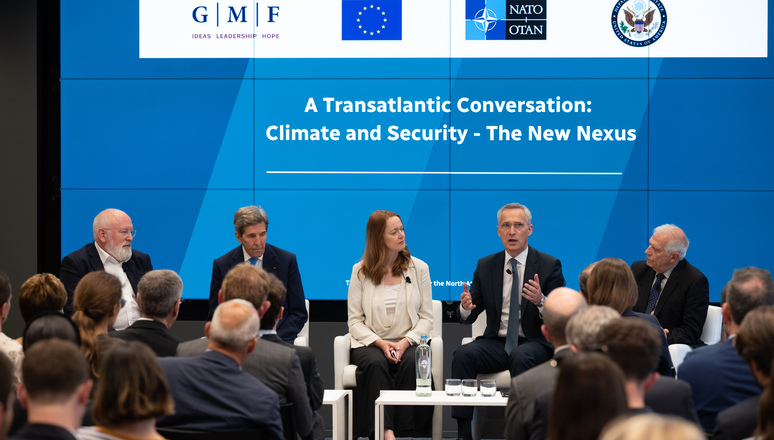 NATO Secretary General Jens Stoltenberg participates in a transatlantic conversation on climate and security, together with High Representative of the Union for Foreign Policy and Security Policy/Vice-President of the European Commission Josep Borrell, U.S. Special Presidential Envoy for Climate John Kerry, and Executive Vice-President of the European Commission Frans Timmermans