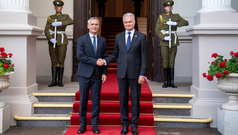 NATO Secretary General Jens Stoltenberg meets with the President of Lithuania, Gitanas Nausėda, at the Presidential Palace in Vilnius